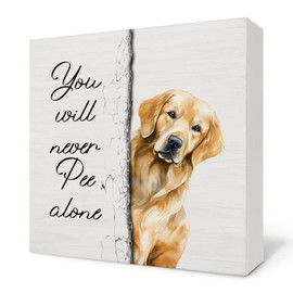 Nvotell Golden Retriever Wooden Decorative Sign, Funny Bathroom Decor, 5x5 Inch