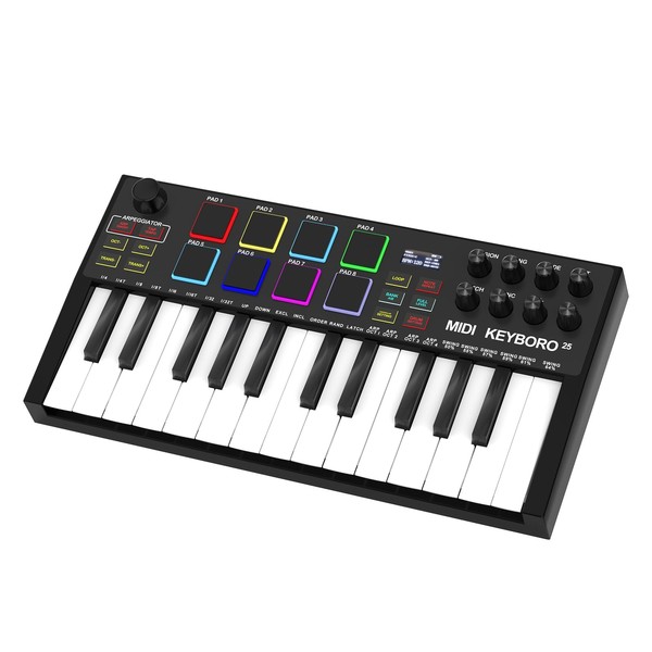 MIDI Keyboard Controllers，25-Key USB MIDI Keyboard with Backlit Drum Pads,