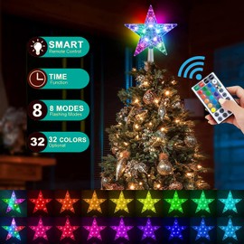 Christmas Tree Topper, KBG LED 20 Light Modes Color Changing 9" Christmas Tree Topper Star Lighted, Remote Controller Multicolor LED Christmas Star USB Powered for Xmas Holiday Party Gift Décor