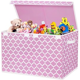 Toy Box for Girls,Kids - Large Toy Chest Organizers and Storage Boxes with Flip-Top Lid, Collapsible Container Bins for Playroom, Nursery, Closet, Living Room, 24.5"x13"x16" (Pink) HOMYFORT