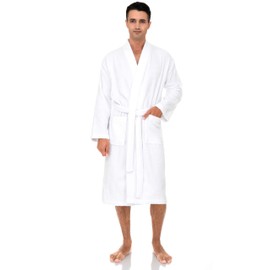 TowelSelections Mens Robe, Kimono Terry Cloth Bathrobe, Cotton Bath Robe for Men Medium/Large White
