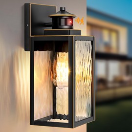 11.6" Motion Sensor Outdoor Wall Lights, Waterproof Exterior Lighting Fixtures with Water-Rippled Glass, Bronze Modern Outside Wall Sconce Lanterns for House, Porch, Garage, Patio, Bulbs Not Included