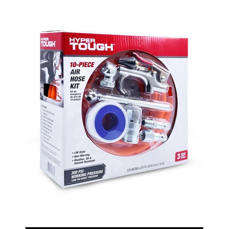 HyperTough 3/8in x 25ft PVC Air Hose and 10 Piece