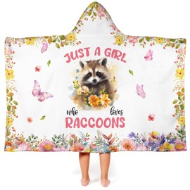 Raccoon Hooded Bath Towels for Girls,Soft Cotton Swimming Shower Beach Blanket (Raccoon)