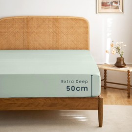 Wake In Cloud - Extra Deep King Fitted Sheet 1 Piece - 50cm Deep Pocket Bed, 1000TC Ultra Soft Microfiber, Sage Green, King Size