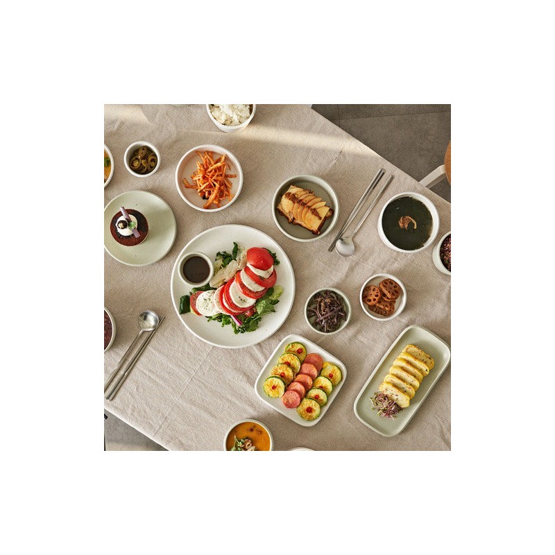 Laciette of 4-person tableware home set (salt beige/herb green), salt