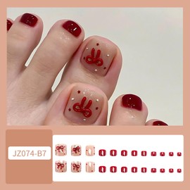 FIEONCIY Press on Toenails with Designs Acrylic Fake Nails for Toe Artificial False Nails with Charms Glue on Toe Nails for Spring Summer Stick on Toenails for Women Girls(JZ074)