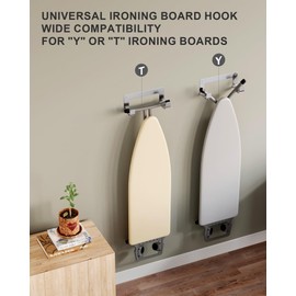 MUSVOH Ironing Board Hanger Wall Mount Stainless Steel, Y T Leg Ironing Board Holder Wall Mount for Laundry Room, Iron Board Hooks for Wall Heavy Duty Silver