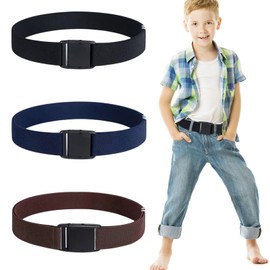 Carreneu Pack of 3 Children's Belts for Boys and Girls, Jeans, Clothing, School Uniforms, Casual Wear, black