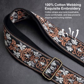 Nefelibata Nefelibata Guitar Strap,Jacquard Embroidery Cotton Guitar Straps with Crazy Horse Leather Ends for Bass, Electric & Acoustic, Best Gifts for Kids, Guitarists(Retro Brown Flower)