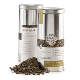 Golden Moon Tea Organic Moroccan Mint Green Tea - Loose Leaf, Non-GMO - Travel Tin (30 Servings)