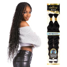 Sensationnel Empire bulk braiding – wet and wavy deep 18 inch human hair braids for knotless boho box or curly loose wave styles - 1 pack (18 inch, 1 JETBLACK)