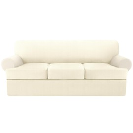 Jcones T Cushion Sofa Slipcover 4 Pieces Sofa Covers for T Cushion Couch Soft Sofa Slip Covers Furniture Protector with 3 Individual T Shape Seat Covers (Light Yellow, 3 Cushions)