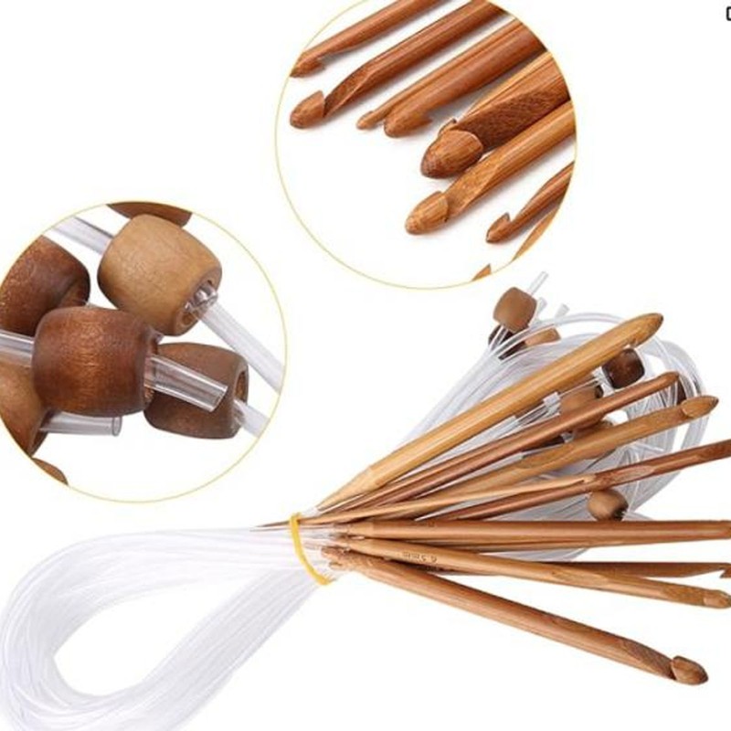 12pcs Afghan Rug Crochet Hook Handicraft Carbonized Bamboo Tunisian Crochet