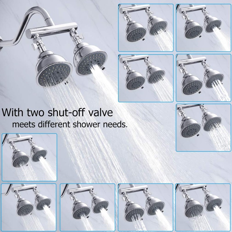 HAOXIN Double Shower Head with Manifold Shut-Off Valve and Shower