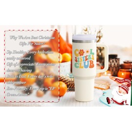 LiqCool Sister Gifts, 40 Oz Cool Sisters Club Tumbler with Handle, Sister Christmas Gifts from Sister Brother, Funny Gifts for Sister & Sister in Law on Christmas Brithday Mother's Day(Cream)
