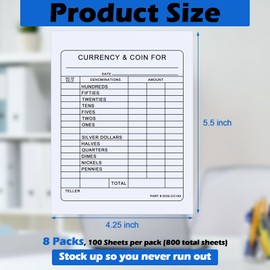 Dinifee 800 Pcs Currency and Coin Record Forms 5.5 x 4.25 Inch Deposit Slips Paper Currency & Coin Counting Record Sheets Bank Forms for Fundraiser Church or Christian College Universities