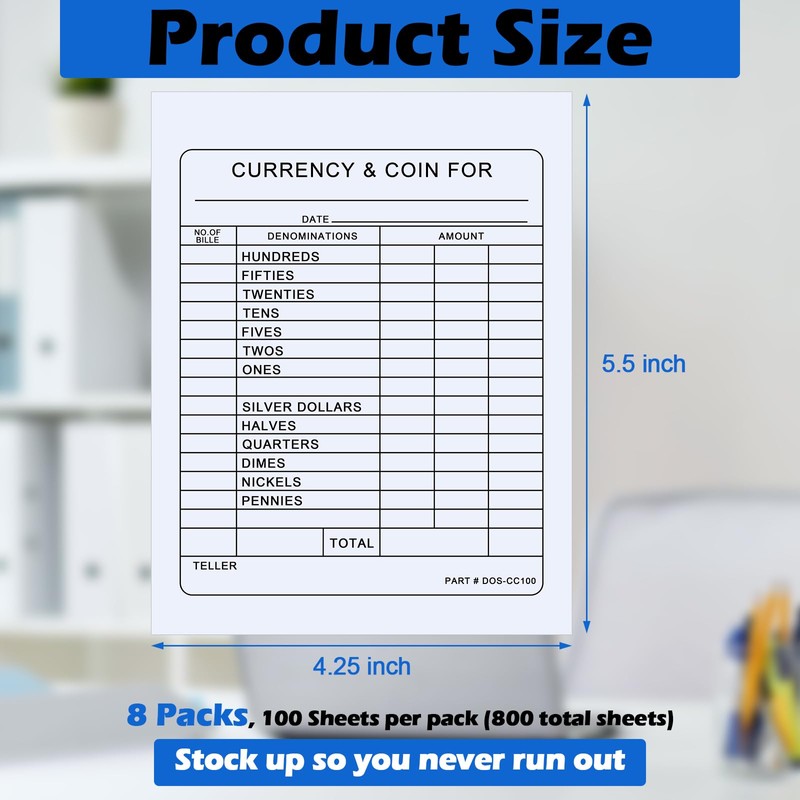 Dinifee 800 Pcs Currency and Coin Record Forms 5.5 x