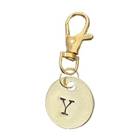 Single Letter Keychain Tags w/Lobster Claw Hook - Gold Color Brass Letter Labels - For Backpack, Luggage, Lunchbox, Lockers, Lanyard (Y)