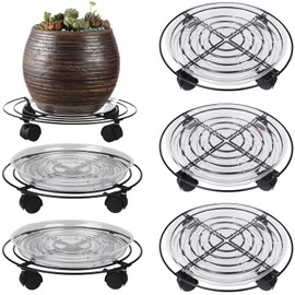 5 Packs Large Metal Plant Caddy with Wheels 13" Heavy-duty Wrought Iron Rolling Plant Stands with Casters Plant Dolly Plant Roller Base for Indoor and Outdoor Plant Pot Movers Saucers Black