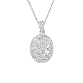 Esse Marcasite Rhodium Plated Oval Olive Branch Marcasite Pendant with 46cm Chain