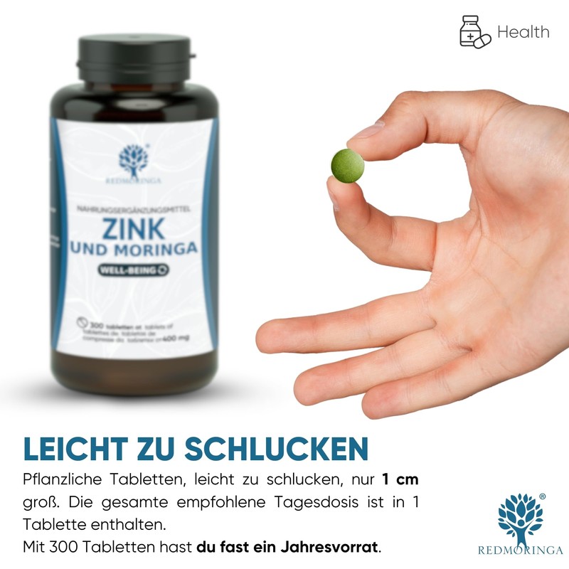 RedMoringa® Zinc Tablets 15 mg - 300 Vegan Tablets -