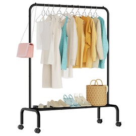 STARLATTA Rolling Clothing Racks for Hanging Clothes, Garment Rack for Clothes to Hang, Metal Portable Wardrobe Rack for Coats, Jackets, Shirts, Dress,Black
