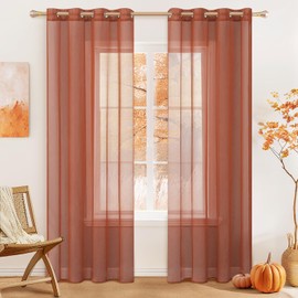 MIULEE 2 Panels Solid Color Sheer Curtains 108 Inch Length Set Fall Terracotta Elegant Grommet Light Filtering Window Voile Panels/Drapes/Treatment for Bedroom Living Room W54 x L108, Burnt Orange