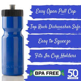 50 Strong 6-Pack of Sports Squeeze Water Bottles - 22 oz. BPA Free Bike & Sport Bottle with Easy Open Push/Pull Cap – Made in USA