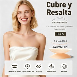 4 Pares Cubre Pezones para Mujer, Pezoneras para Busto Adhesiva Invisible Cubrepezones de Silicona para Mujer Ultrafinas, Nipple Covers, Reutilizables y Lavable, Pezoneras Redonda Natural y Ligera