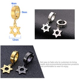 Non-pierced Clip On Star of David Earrings Set of 3 Stainless Steel Hexagram Dangle Drop Hoop Earrings for Unisex Men Women, 3 Pairs
