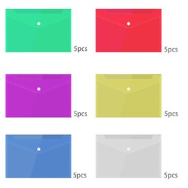 Pack of 36 A5 Document Bags, Colour Document Bag, Document Bag Transparent, A5 Landscape Document Bag, Document Bag with Press Stud for Home, Office, School and Travel (6 Colours)