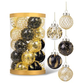 25Pcs Christmas Balls Ornaments for Xmas Christmas Tree, Christmas Tree Ornaments Decorations with Hanging Rope Multi-Color Decoration Black/Gold/Clear