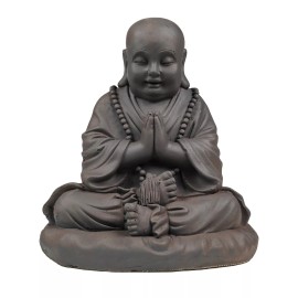 Hi-Line Gift Baby Buddha Praying Statue Tabletop Decor, Home Ornament Clay Fiber Black Rust