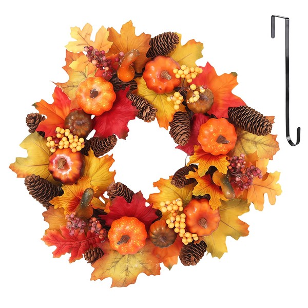 Autumn Wreath Front Door with Hanger: PRITOK Maple Leaf Lights,