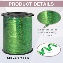 500 Yards Green Laser Curling Ribbon,1/5" Holographic Curly Ribbons,Curling Shiny Ribbon for Gifts Package Wrapping, Party Festival Art Craft Decor,Florists, Weddings,Bows,Crafts wrap