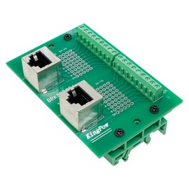 Jienk RJ45 8P8C DIN Rail Mount Ethernet Connector Breakout Board, Two Way RJ45 Vertical Jack Terminal Block Connector with C45 DIN Rail Clips