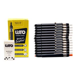 Listo 1620 and 162 Marking Pencils Kit, Color: White, 12 Pencils, 72 Refill Leads - Grease Pencils/China Marking Pencils/Wax Pencils. 1 x Orange Pencil Included. (12-Pencils, 72-Refills, White)
