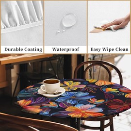 Outdoor Runde Tischdecke mit Gummizug Ø 60"(150cm) - Elastisch Garten tischdecke mit Hibiskusblüten Muster