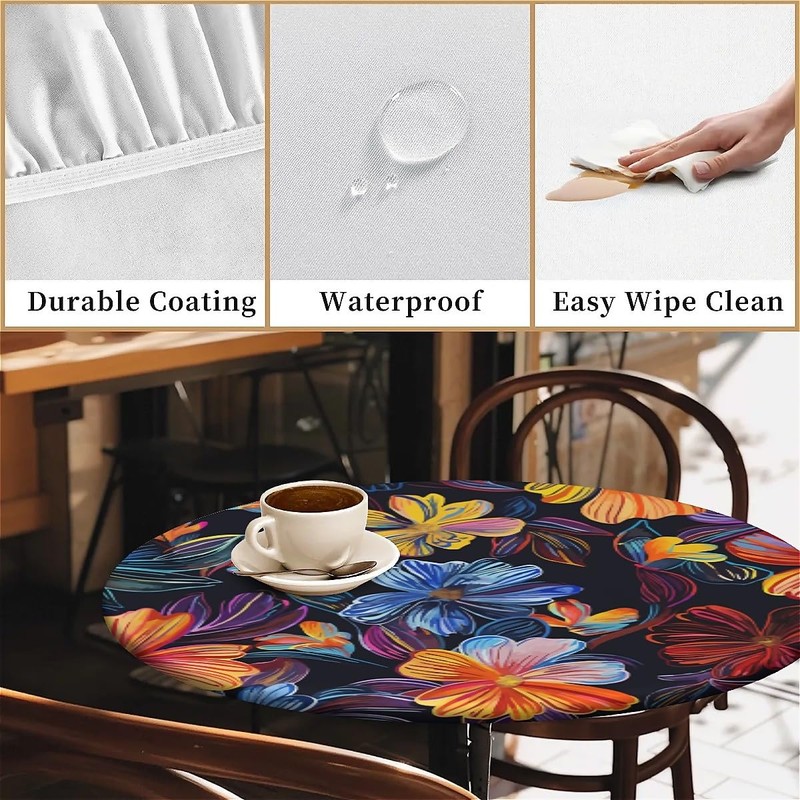 Outdoor Runde Tischdecke mit Gummizug Ø 60"(150cm) - Elastisch Garten