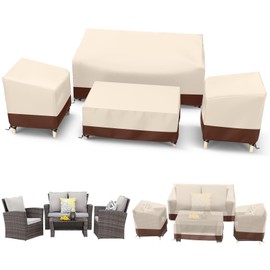STARTWO Outdoor Waterproof Patio Furniture Covers 4-Piece Set for Chairs 32in, Loveseat 56in, Coffee Table 45in, Heavy Duty 600D, Beige