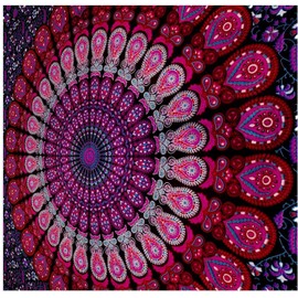 Mandala Tapestry Bohemian Wall Hanging, Psychedelic Wall Art, Dorm Décor Beach Throw, Indian Wall Tapestries Art (Lavender Peacock Queen)