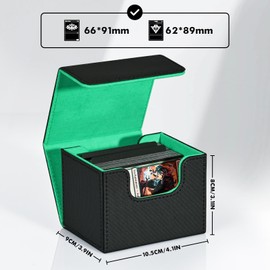 ZLCA Card Deck Box for Trading Cards, MTG Commander Deck Box Holds 120+ Single Sleeved, Leather Magnetic Card Storage Case Fits for TCG CCG Magic(Black& Dark Green)