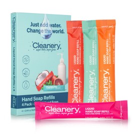 Cleanery Hydrating Liquid Hand Soap Refill Powder Concentrate 4 Pack Moisturizing Hand Wash, No Harsh Chemicals, Cruelty Free, Eco-Friendly, Makes 10oz Each, 4 Scent Variety Pack…