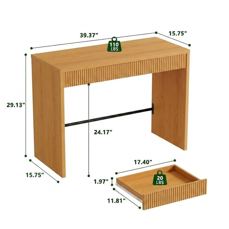 40 Inch Small Desk with Fluted Drawer, Farmhouse Wooden Computer