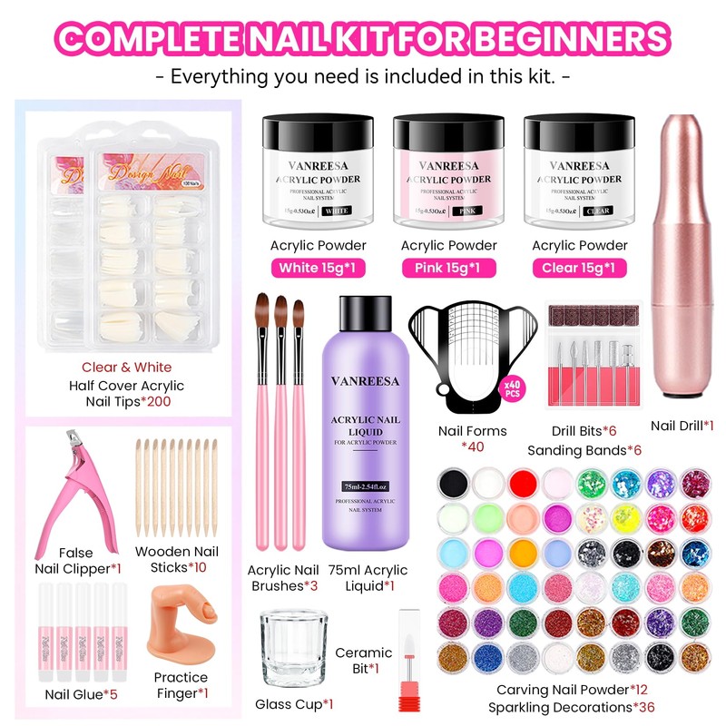 Acrylic Nail Kit for Beginners with 10 Colors Gel Nail