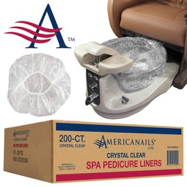 Americanails Premium Spa Pedicure Liners, Fits All Pedicure Spas, Salon Quality Sanitary Disposable Plastic Pedicure Liners with Elastic Band - 200 Count, Crystal Clear