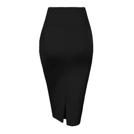 MINEFREE Women's Premium High Waist Nylon Ponte Stretch Office Pencil Skirt Solid Black 2XL