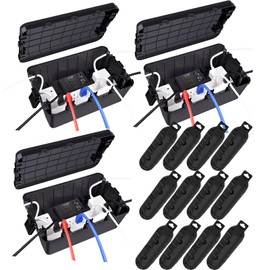 USUPERINK 3PK IP54 Extra Large Outdoor Box with 12 Small Weatherproof Extension Cord Safety Cover, 3 Set, 7 Cable Seal Entry, Protect Power Strip Outlet Plug Timer Christmas Decoration, Black