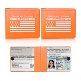 Ziciner Car Registration Insurance Holder, 2Pack Essential Auto Card Document Glove Box Organizer with Velcro Closure, Vehicle Interior Accessories Perfect for Most Car, Truck, SUV (Orange/White Flag)